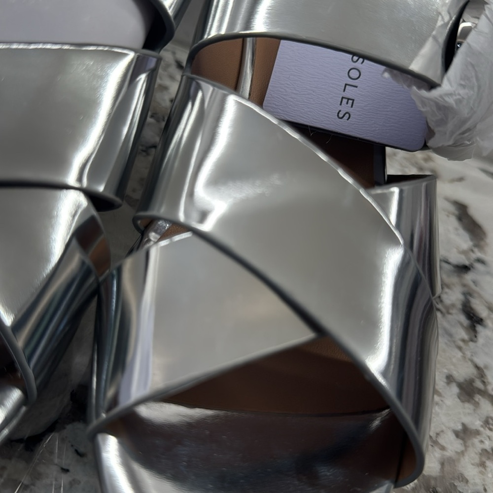 NIB Aerosoles Metallic Silver Women's Chunky Slide Sandals - Suze 7 - Picture 2 of 9